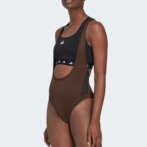 Adidas Trainicons 3 Striped Leotard Brown Size Medium